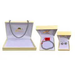 MALLORCA - Set de 3 Collar de Perla Gris - Aros Gris - Pulsera Gris de