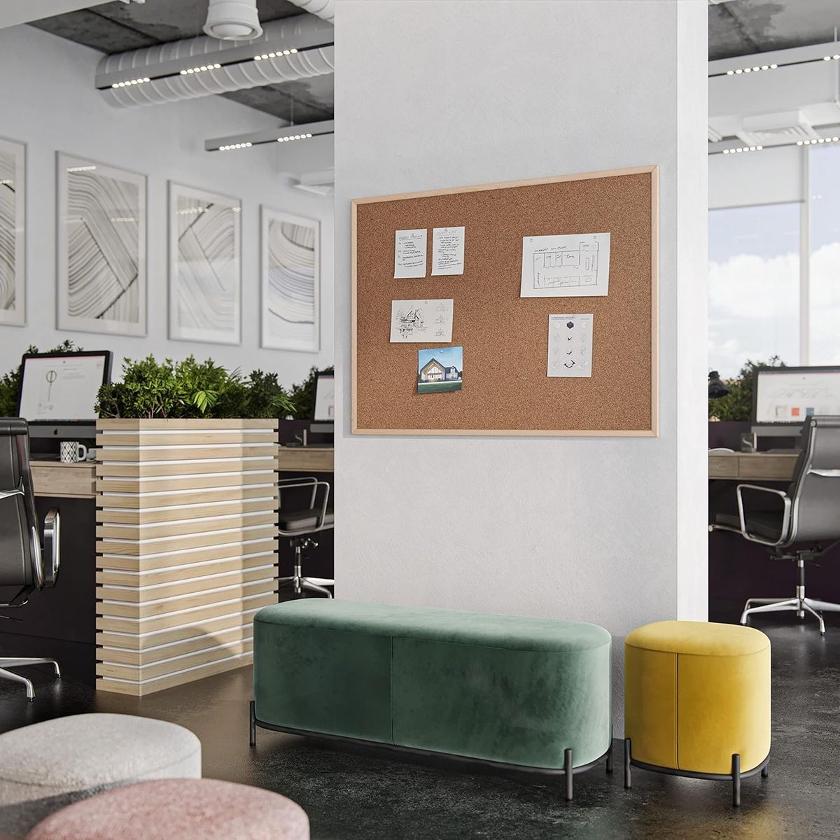 HOMESTAR - Pizarra de Corcho con Marco de Madera 90x60 cm