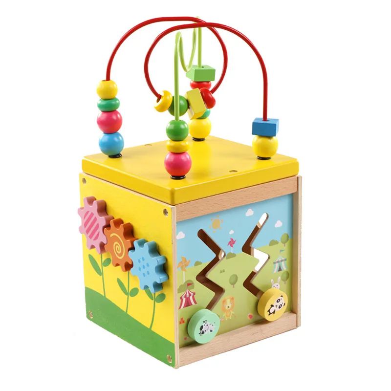 SPACEZAT - Cubo de Actividades de Madera Multicolor 5 en 1