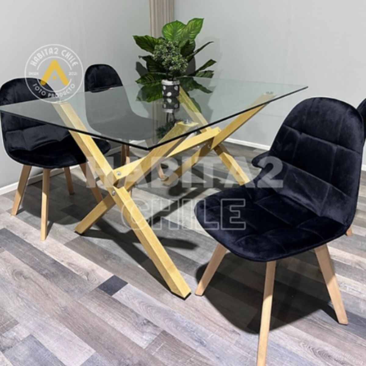 GENERICO - Comedor Capitoné X Terciopelo Negro - 4 Puestos…