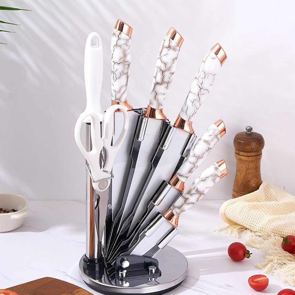 GENERICO - Set De Cuchillos Premium 8 Piezas Con Soporte Giratorio