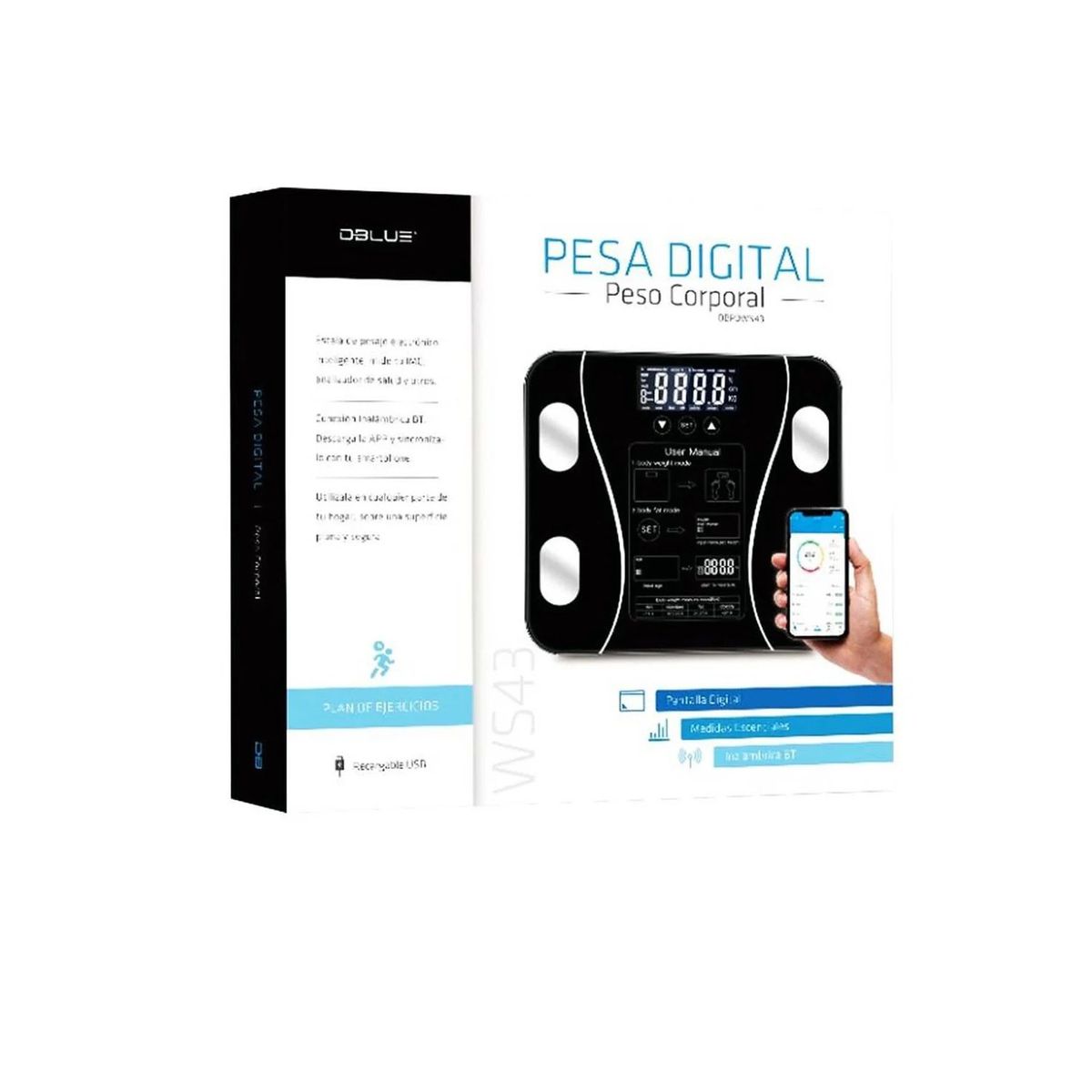 DBLUE - Pesa Digital Smart Con Bluetooth 180kg Con Medidor Imc - SC
