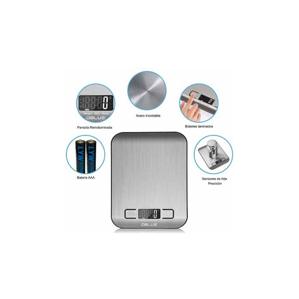 DBLUE - Pesa Gramera Cocina Digital Acero Inoxidable 5kg - SC