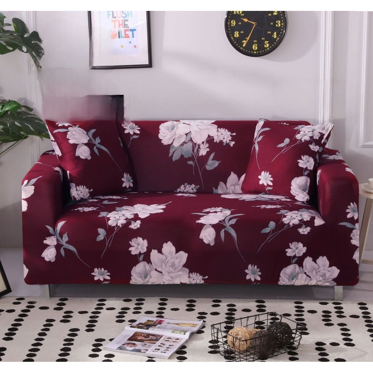 GENERICO - Funda de Sillon 3 Cuerpos Poliéster Elástico. Color Burdeos TF95