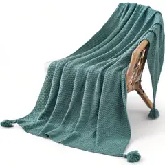 GENERICO - Manta Nordica Con Borlas Tejida Frazada Decorativa 127x172cm Turquesa
