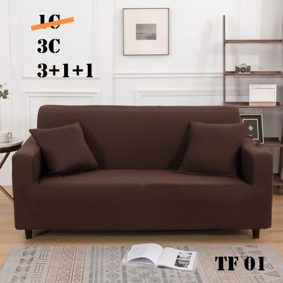 GENERICO - Set de Fundas de Sillones 3+1+1 Cpo Poliéster Elástico Cafe TF01