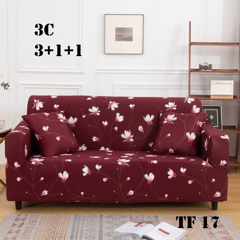 GENERICO - Set de Fundas de Sillones 3+1+1 Cpo Poliéster Elástico Burdeos TF17