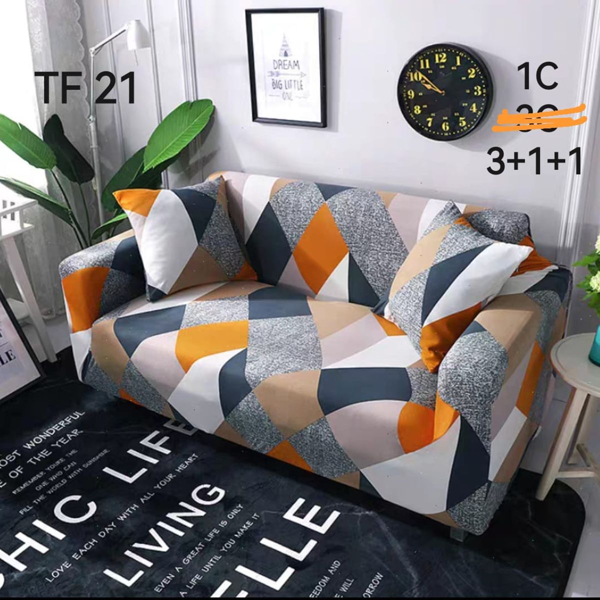 GENERICO - Set de Fundas de Sillones 3+1+1 Cpo Poliéster Elástico Naranja TF21