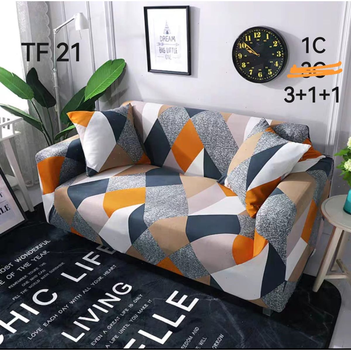 GENERICO - Set de Fundas de Sillones 3+1+1 Cpo Poliéster Elástico Naranja TF21