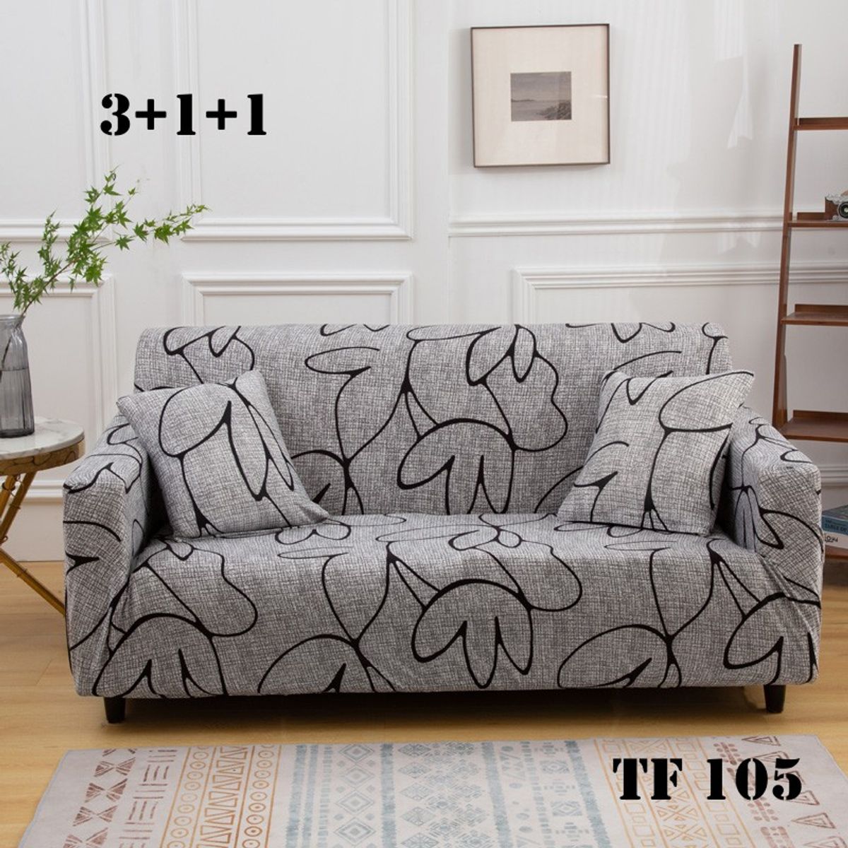 GENERICO - Set de Fundas de Sillones 3+1+1 Cpo Poliéster Elástico Gris TF105