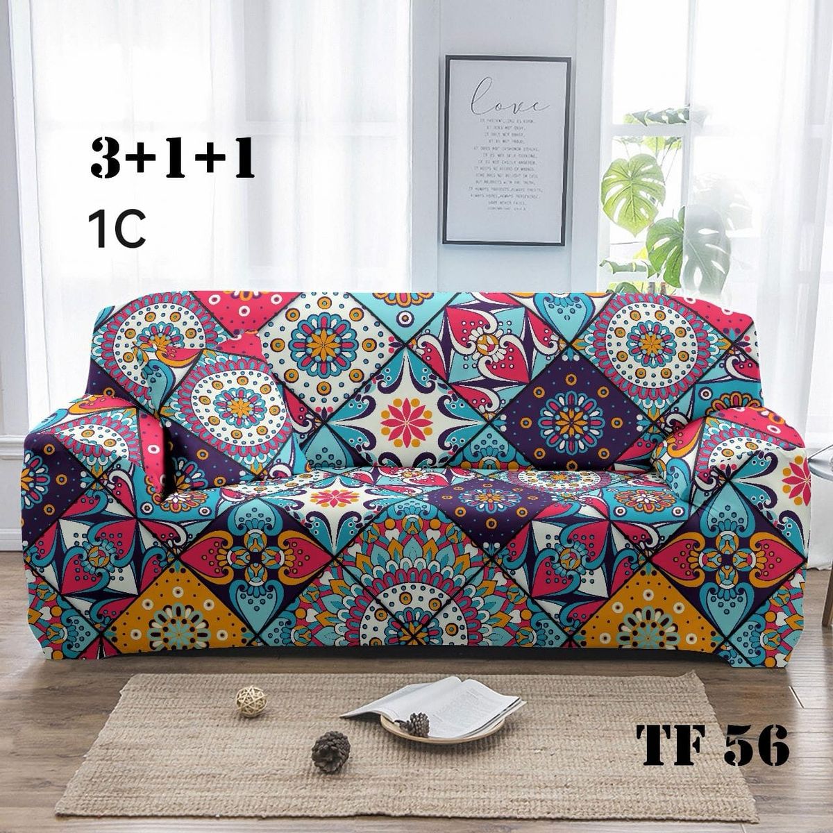 GENERICO - Set de Fundas de Sillones 3+1+1 Cpo Poliéster Elástico Multicolor TF56