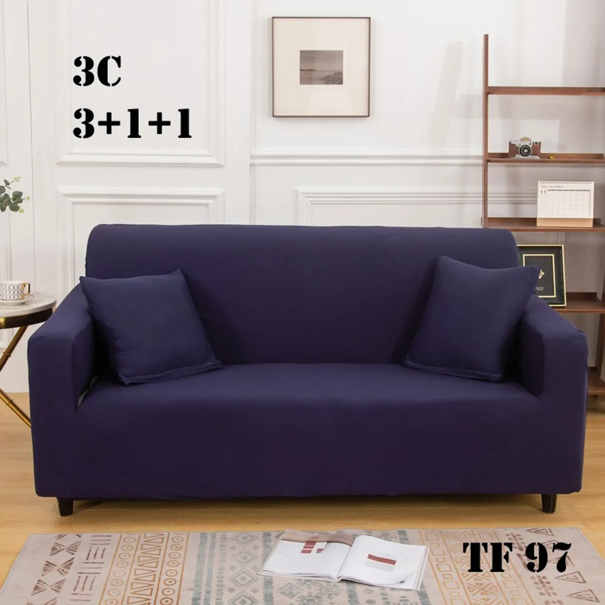 GENERICO - Set de Fundas de Sillones 3+1+1 Cpo Poliéster Elástico Azul TF97