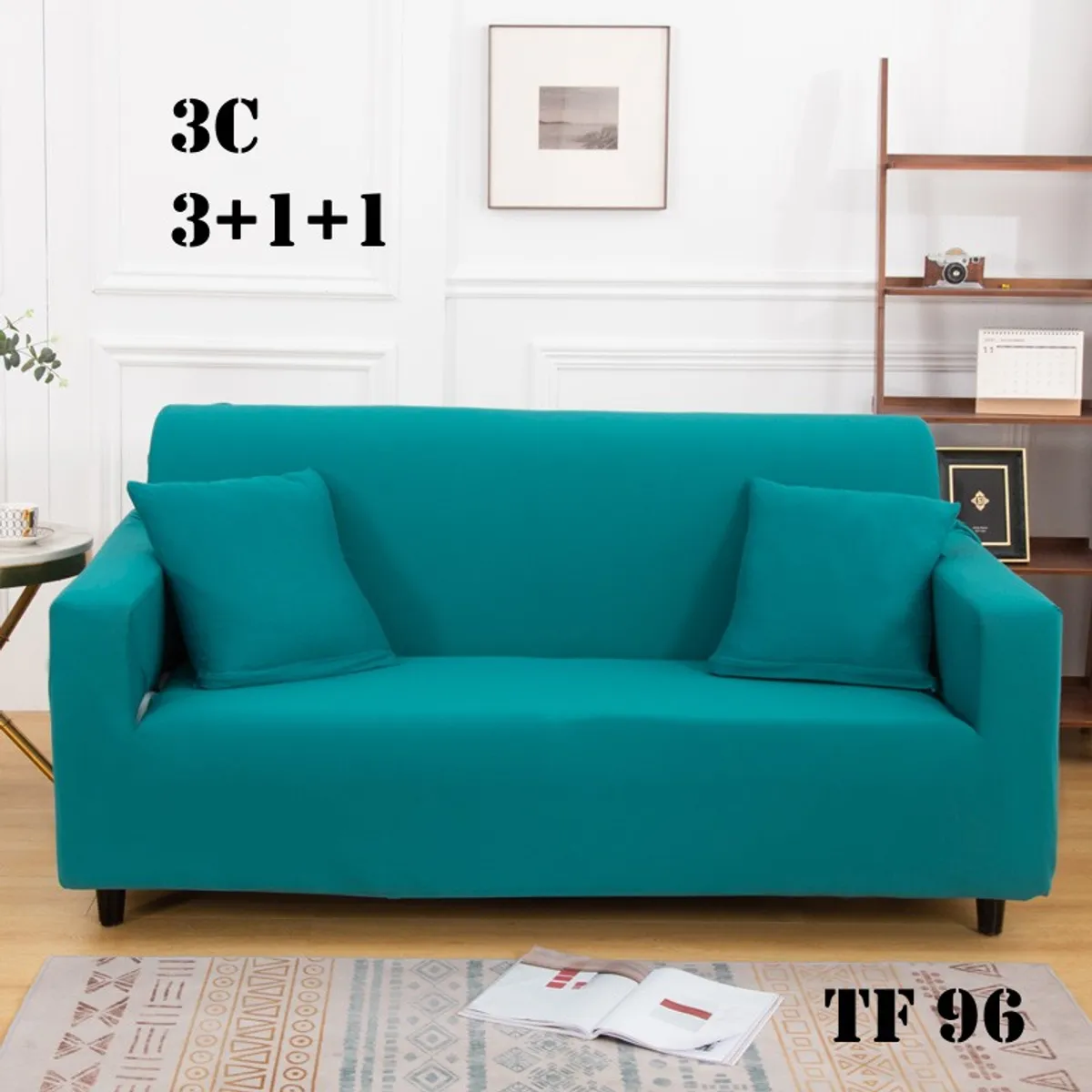 GENERICO - Set de Fundas de Sillones 3+1+1 Cpo Poliéster Elástico Turquesa TF96