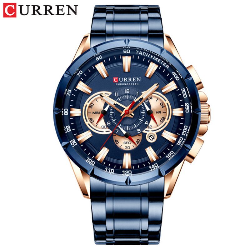 CURREN - CURREN Reloj Deportivo De Cuarzo Para Hombre Todo Acero Impermeable