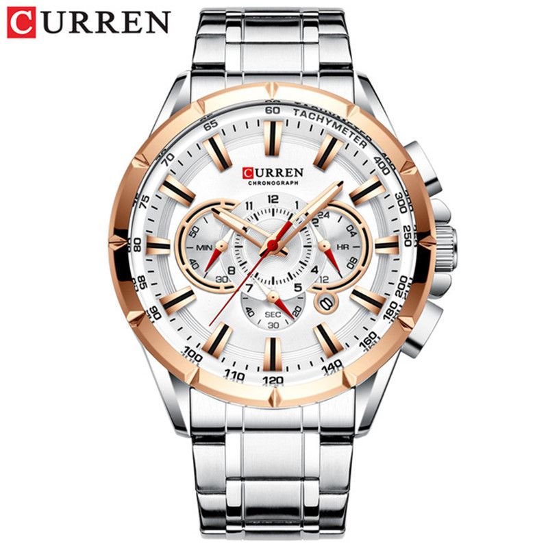 CURREN - CURREN Reloj Deportivo De Cuarzo Para Hombre Todo Acero Impermeable