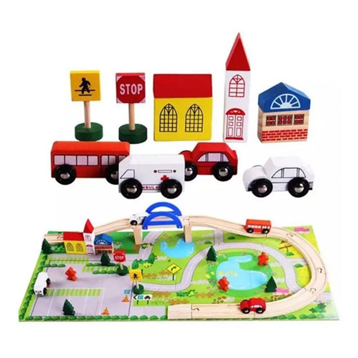 OEM - PISTA DE AUTOS CIUDAD 40 PIEZAS MONTESSORI