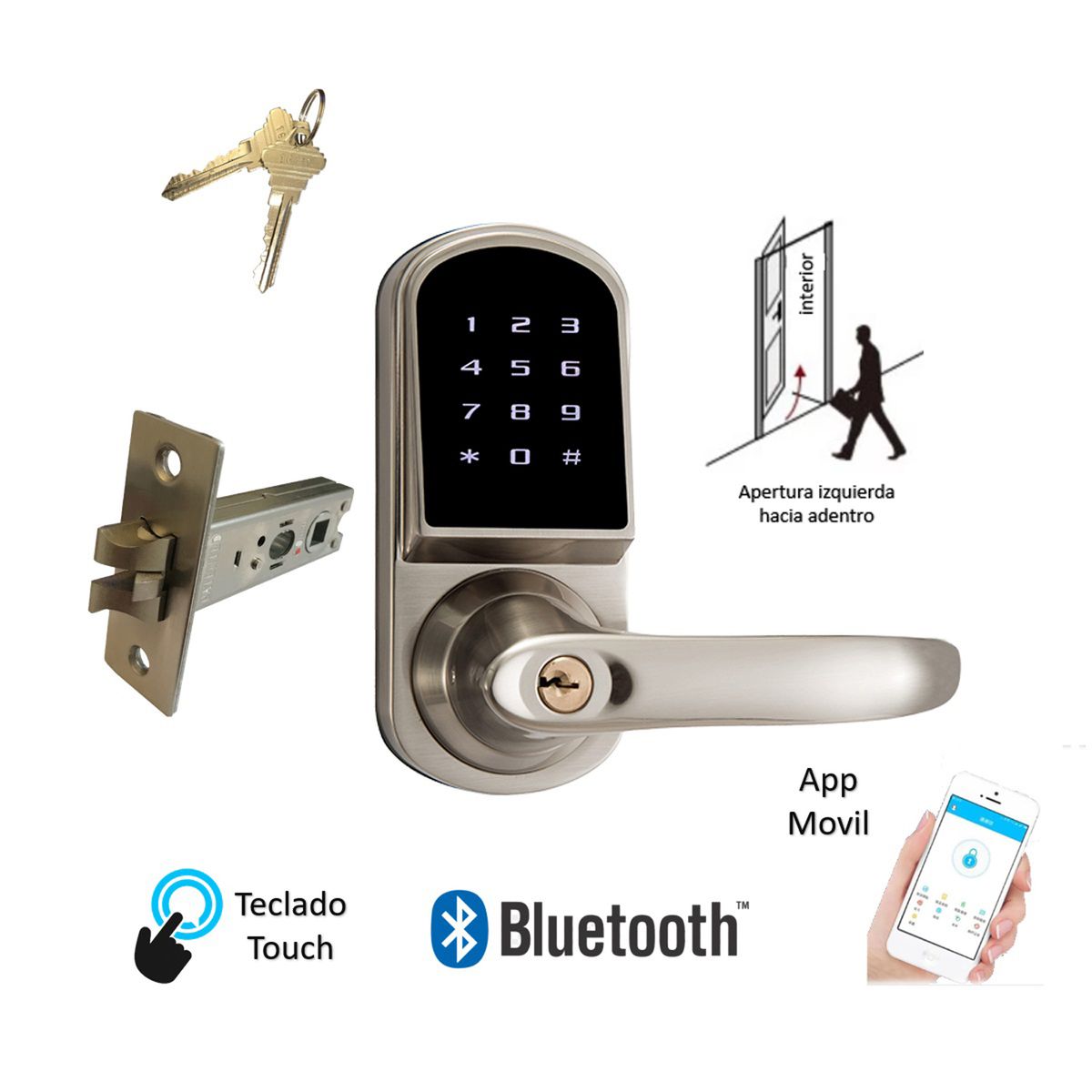 VIPA - Cerradura Digital Bluetooth D200 Cerrojo Simple Cierre Izquierdo