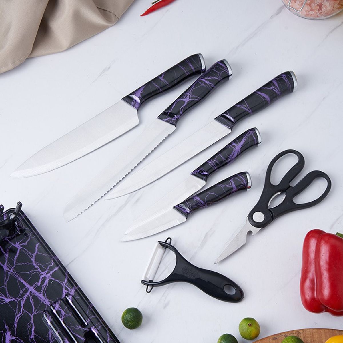 GENERICO - Set De Cuchillos De Cocina 9 Piezas Black Thunder