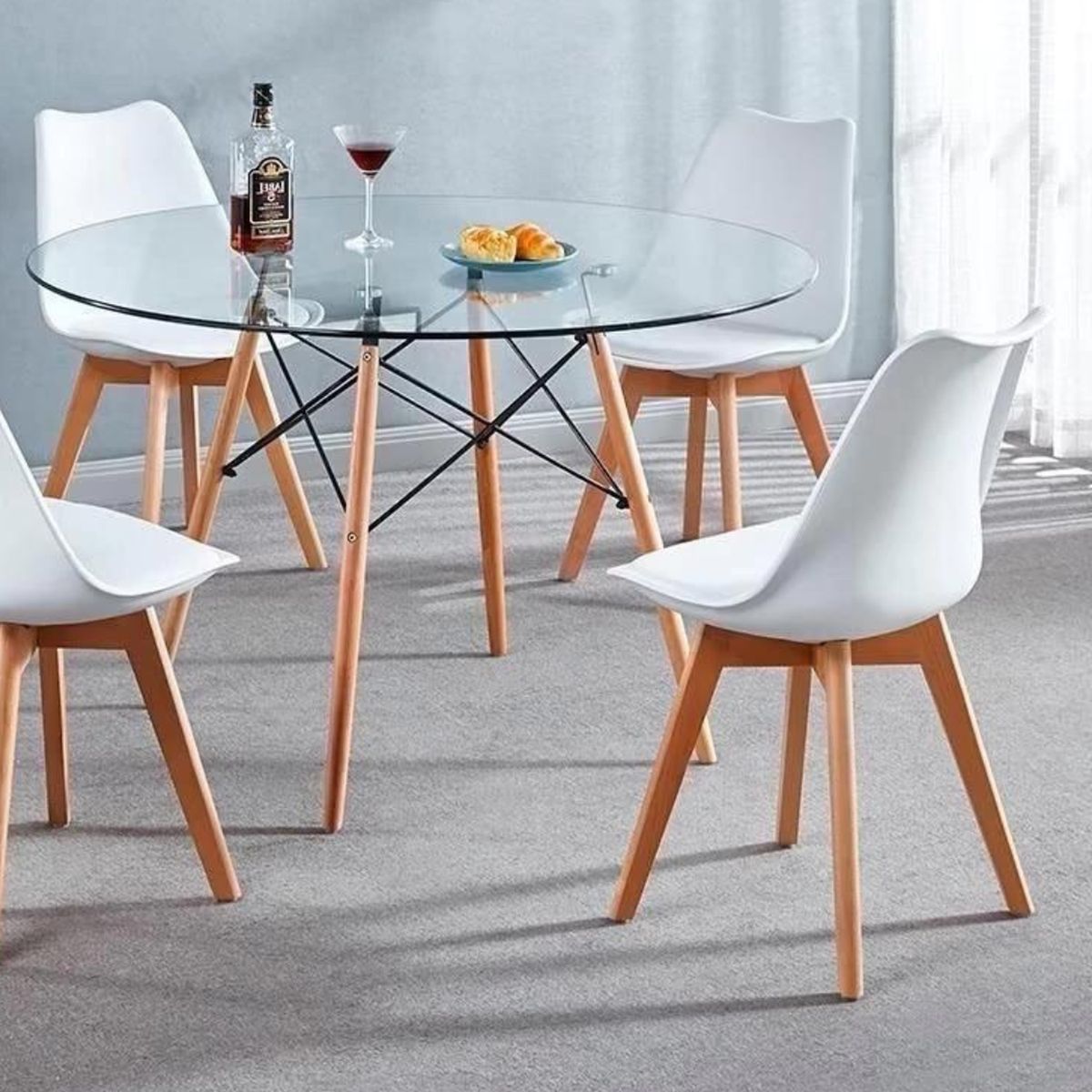 PANDALINO - Comedor Mesa Redonda Elida 100cm + 4 Sillas Tulip blanca