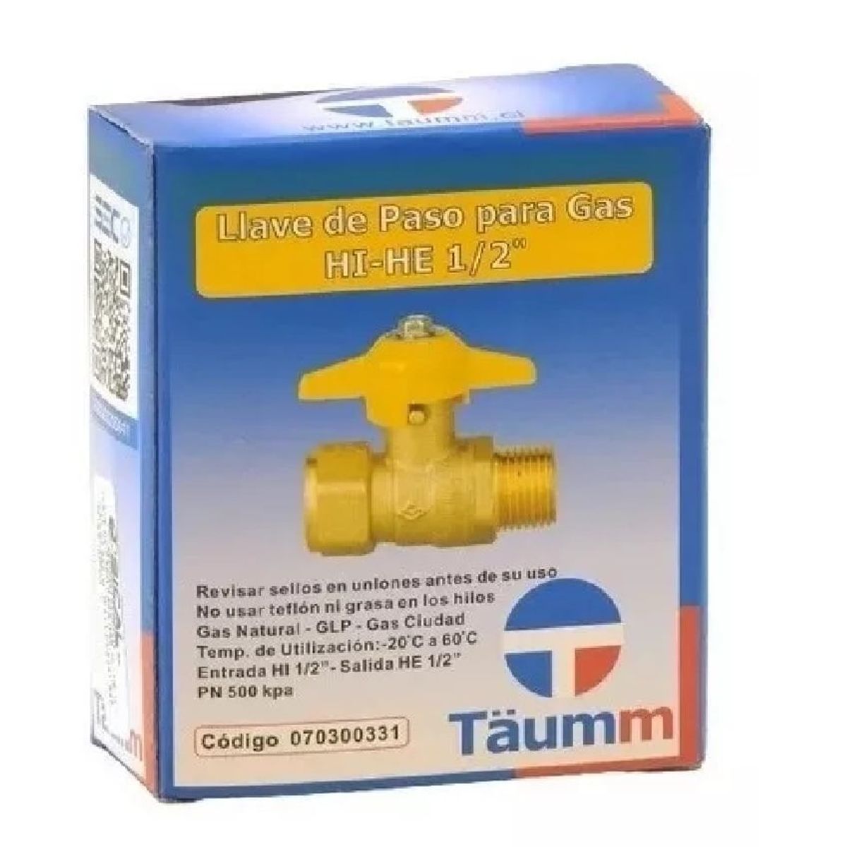 TAUMM - Llave Paso Para Gas Hi-he 12 - Certificada - Taumm