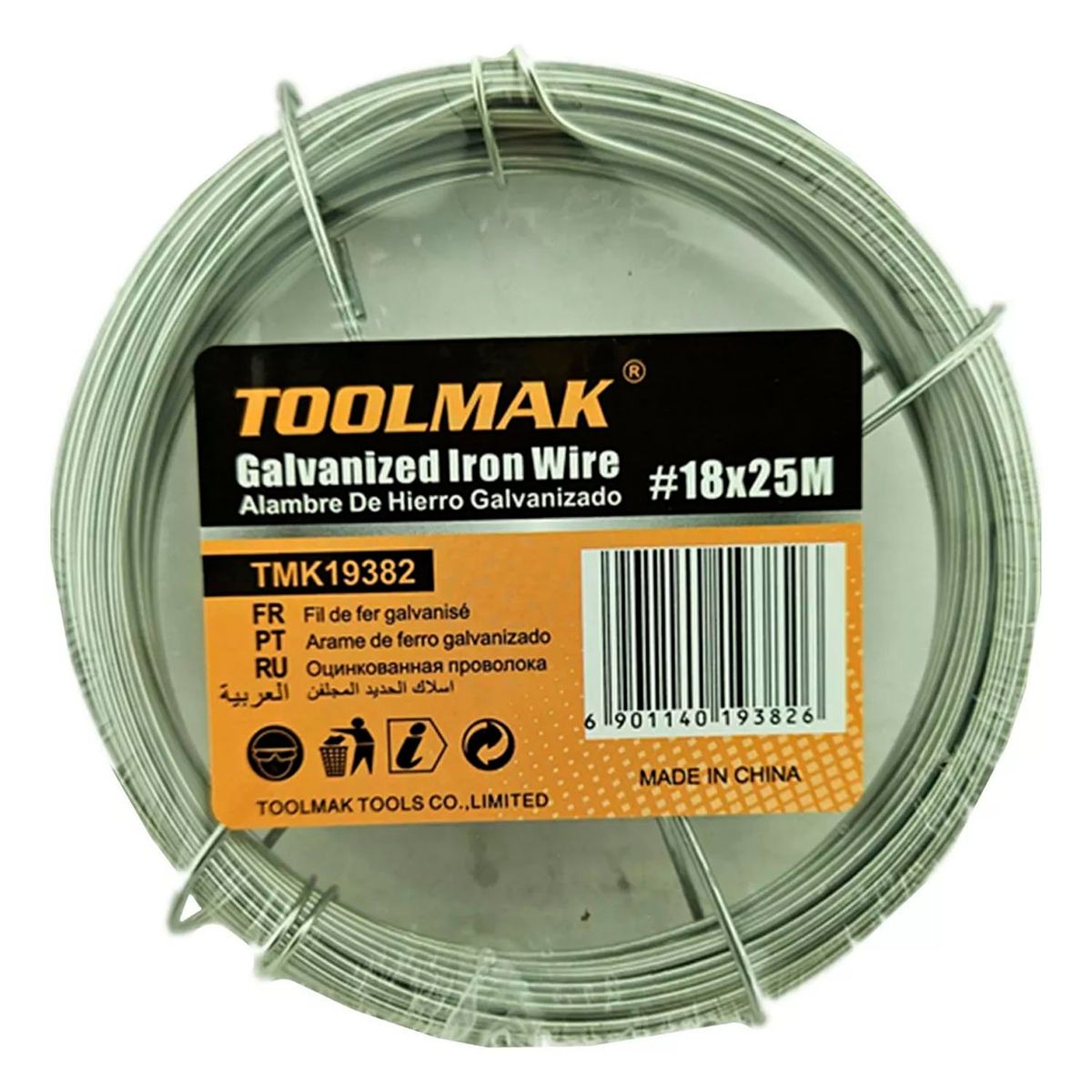 GENERICO - Alambre Galvanizado 18 Rollo 25mts Toolmak