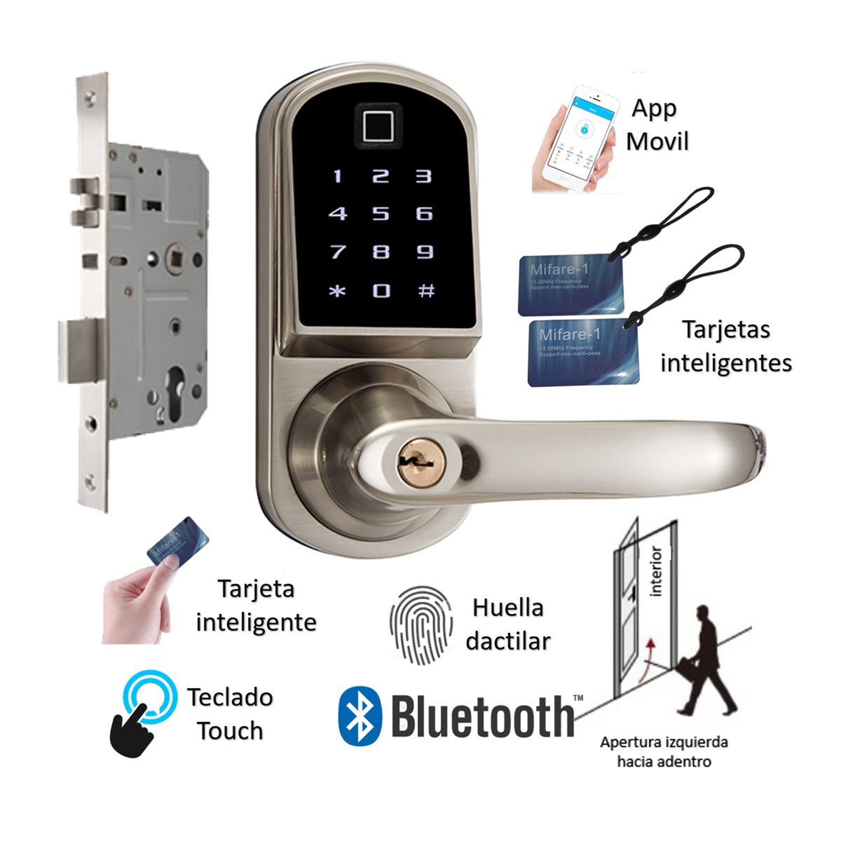 VIPA - Cerradura Digital Bluetooth Huella D200H Cerrojo Doble - Cierre Izquierdo