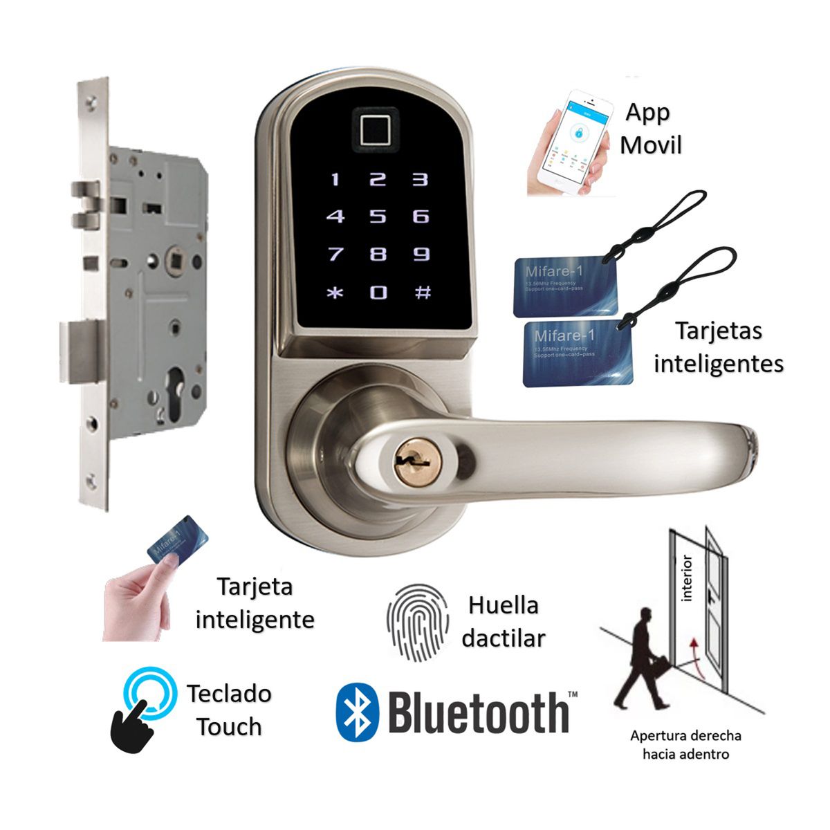 VIPA - Cerradura Digital Bluetooth Huella D200H Cerrojo Doble - Cierre Derecha