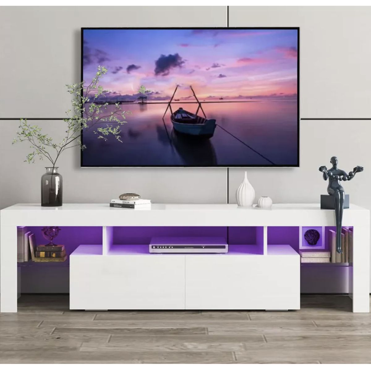 HOMER DESIGN - Rack Tv 120x36x45cm 2 Tiras Con Luz Variable Diseño Eeuu