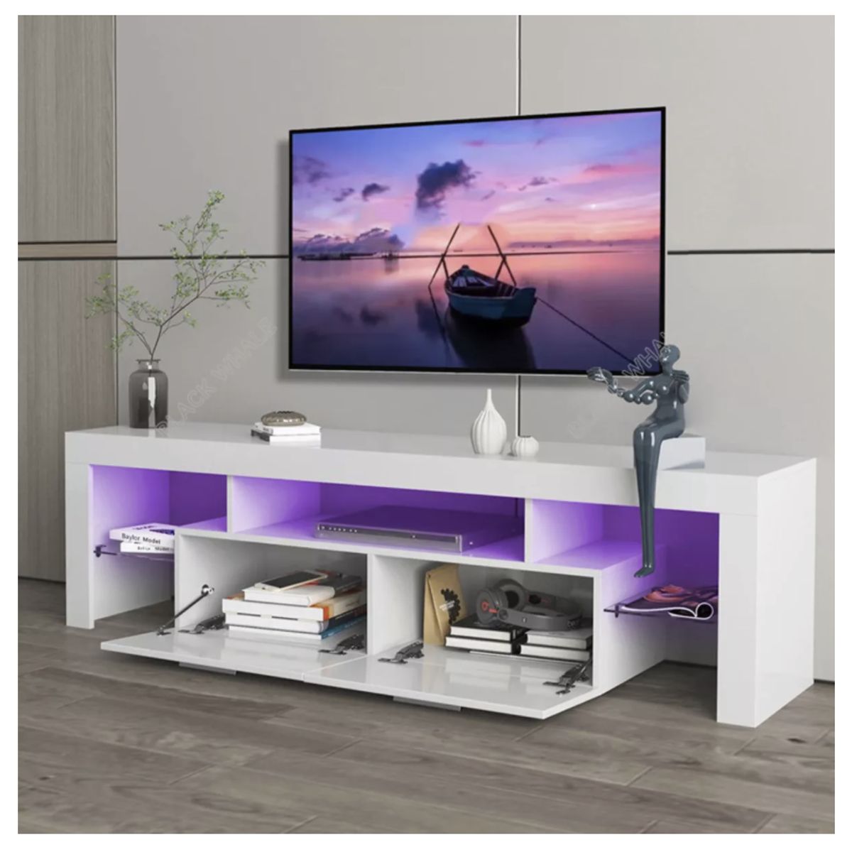 HOMER DESIGN - Rack Tv 120x36x45cm 2 Tiras Con Luz Variable Diseño Eeuu