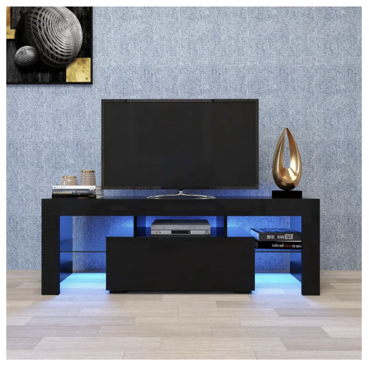 HOMER DESIGN - Rack Tv 120x36x45cm 2 Tiras Con Luz Variable Diseño Eeuu
