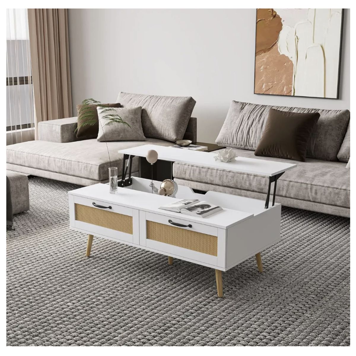 HOMER DESIGN - Mesa De Centro Con Cajon Living 100x52x45cm Tejido Elevable americana