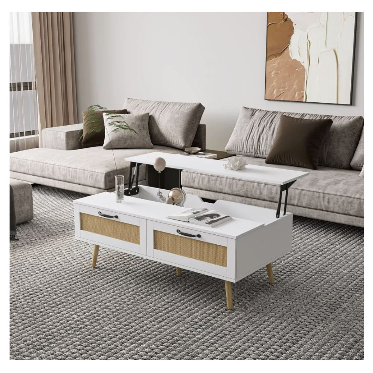 HOMER DESIGN - Mesa De Centro Con Cajon Living 100x52x45cm Tejido Elevable americana