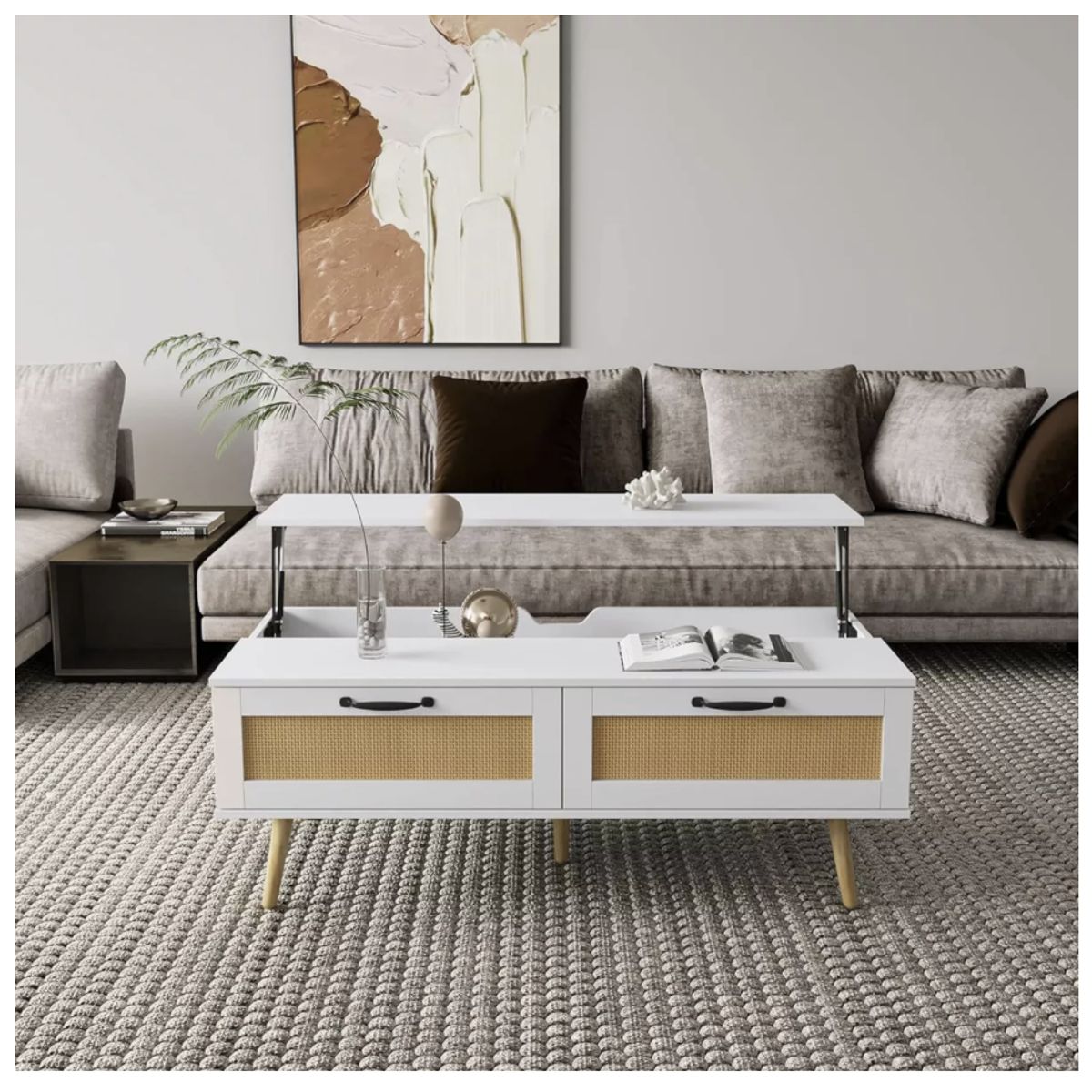 HOMER DESIGN - Mesa De Centro Con Cajon Living 100x52x45cm Tejido Elevable americana