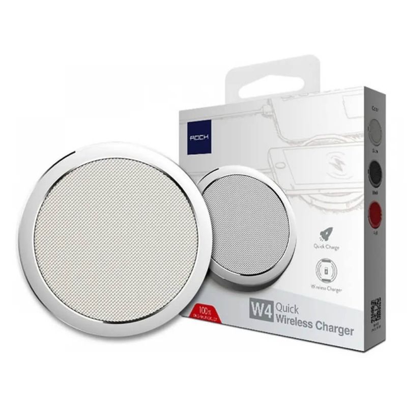 ROCK - Cargador Inalámbrico Rápido Original Rock W4 Silver - Carga Rápida