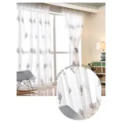 COMPRAPO - Set X 2 Visillos Blancos con Bordados Ramo Lavanda 140x230 Cm