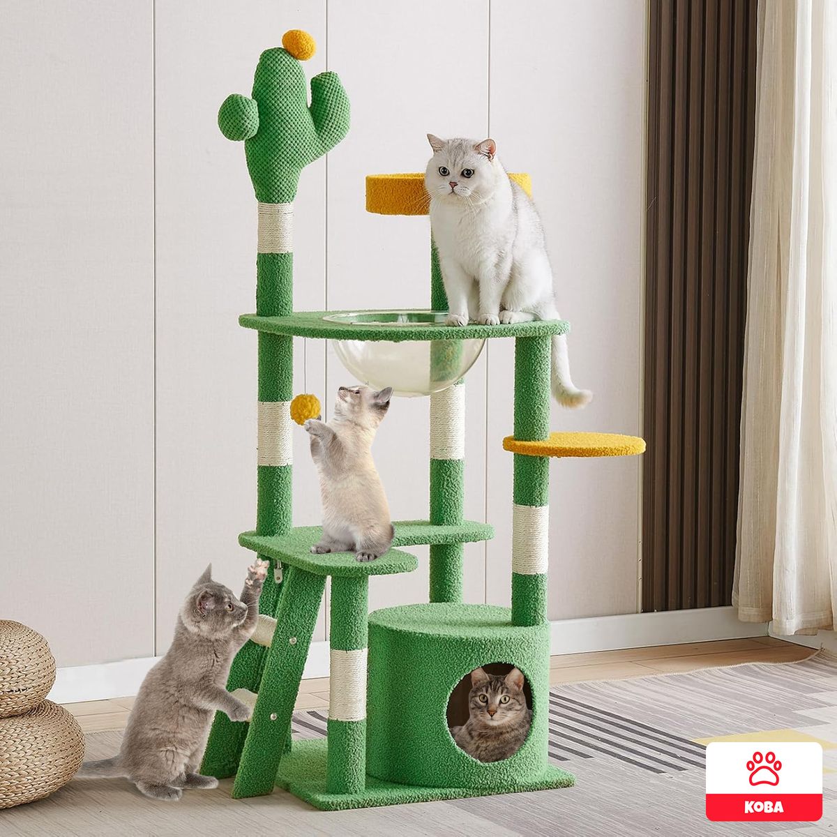 KOBA - Rascadores Para Gatos Yute Torre Multifuncional Cama Cactus 130cm