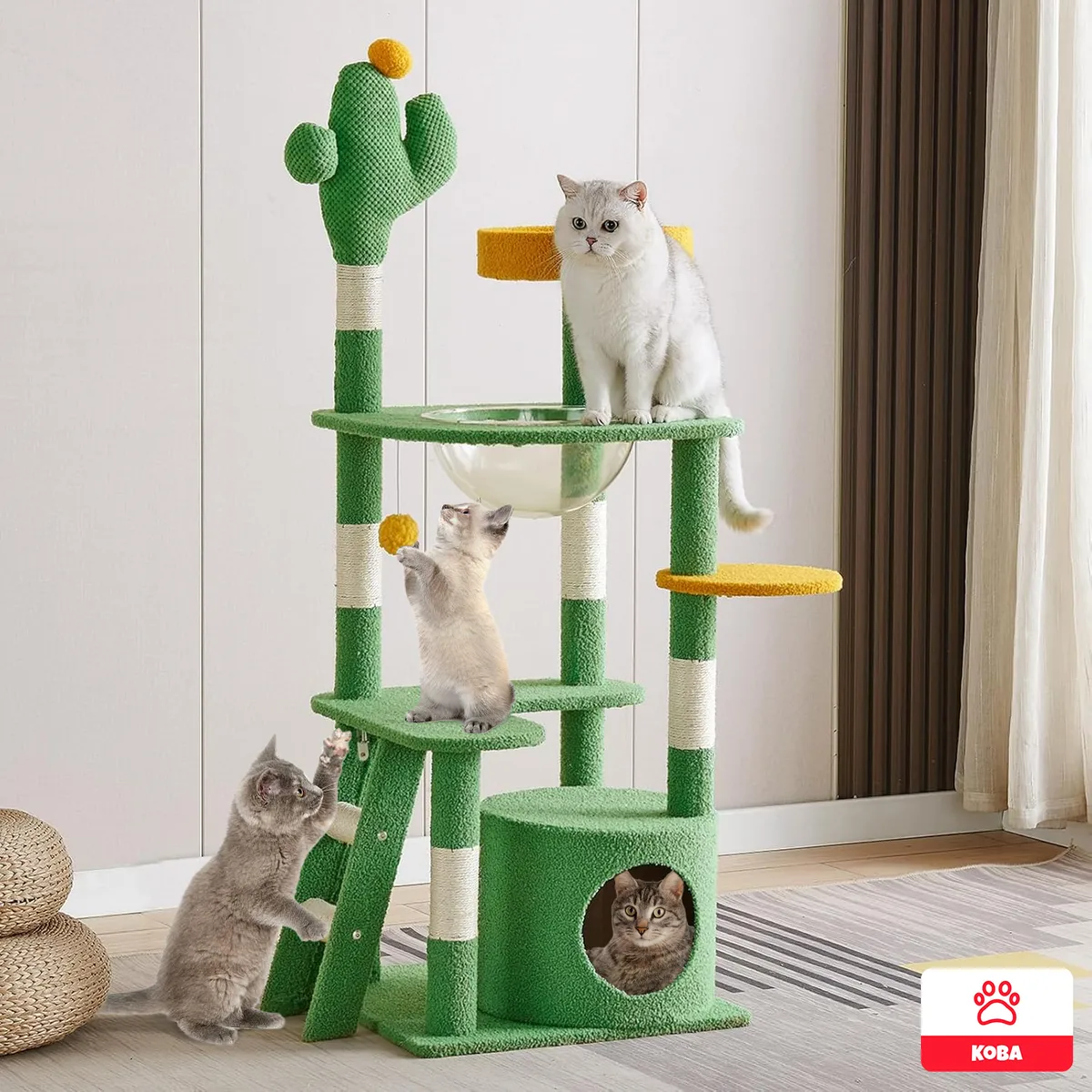 KOBA - Rascadores Para Gatos Yute Torre Multifuncional Cama Cactus 130cm