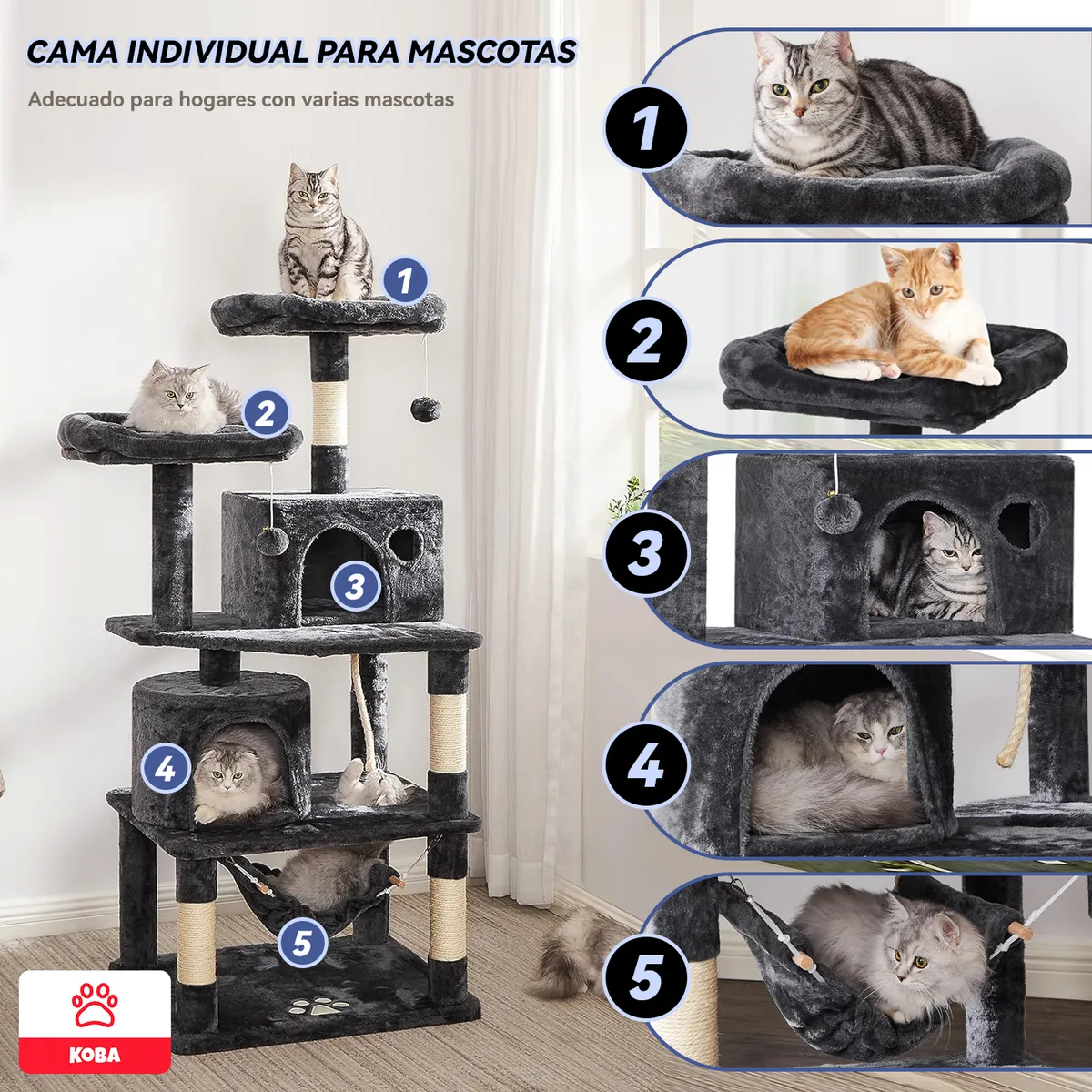 KOBA - Rascadores Para Gatos Torre Juguetes 170cm Extragrande