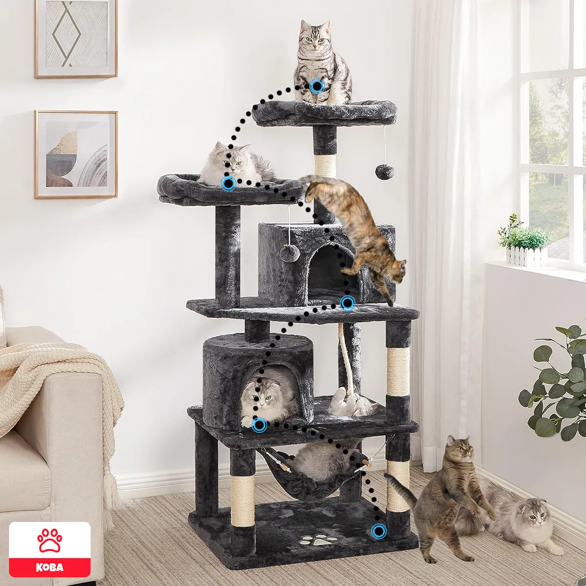 KOBA - Rascadores Para Gatos Torre Juguetes 170cm Extragrande
