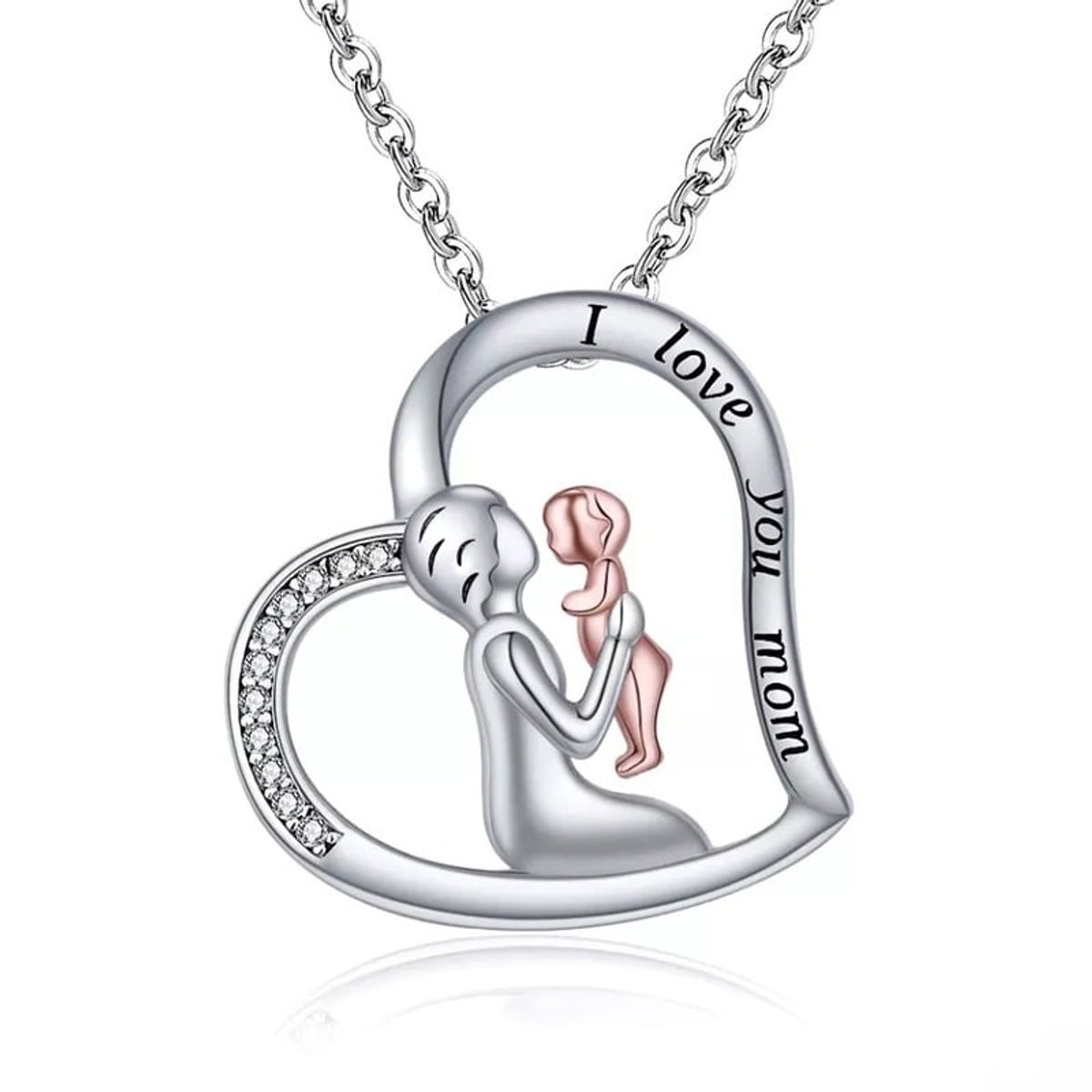 GENERICO - Collar mamá y bebé plata 925 Baño en oro rosa