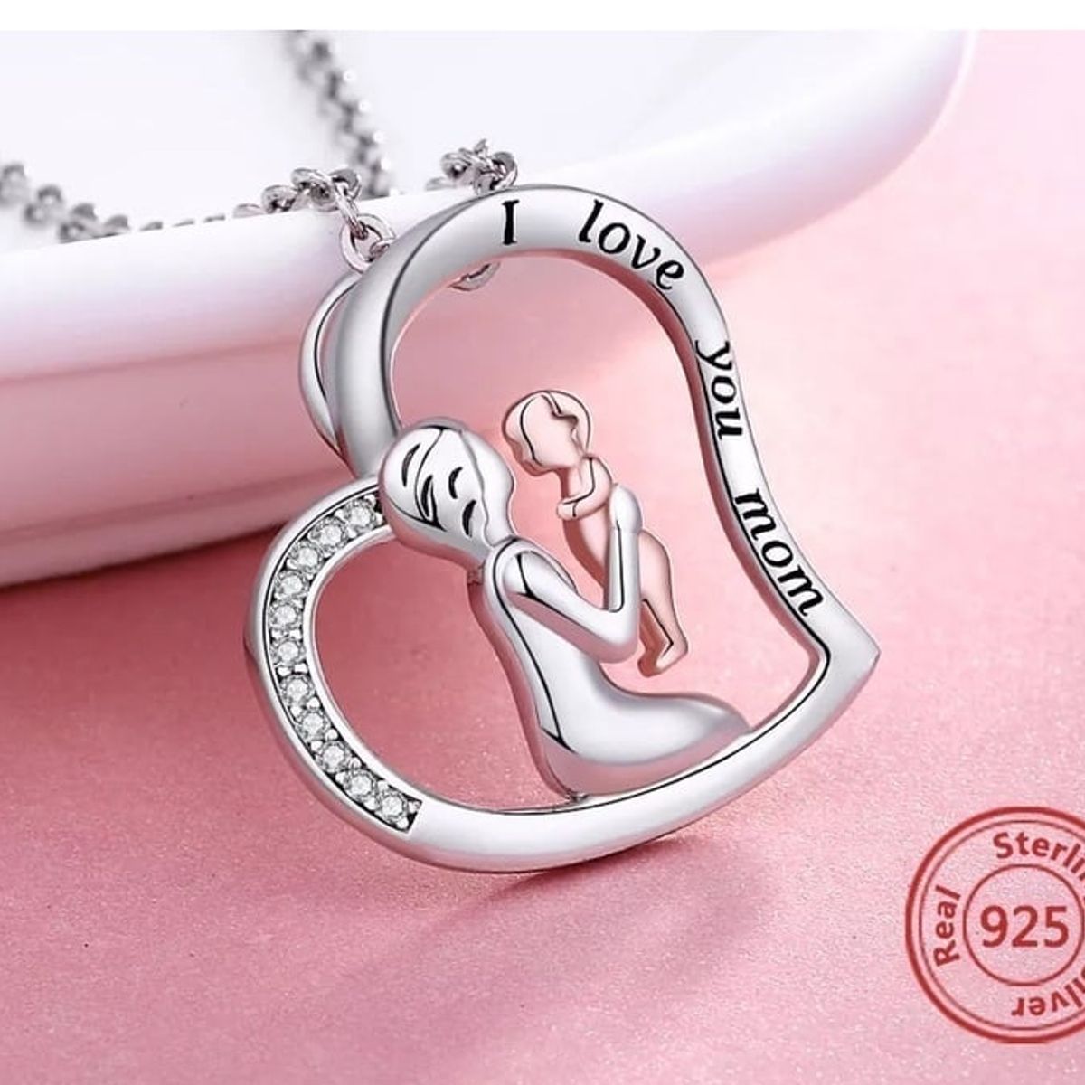 GENERICO - Collar mamá y bebé plata 925 Baño en oro rosa