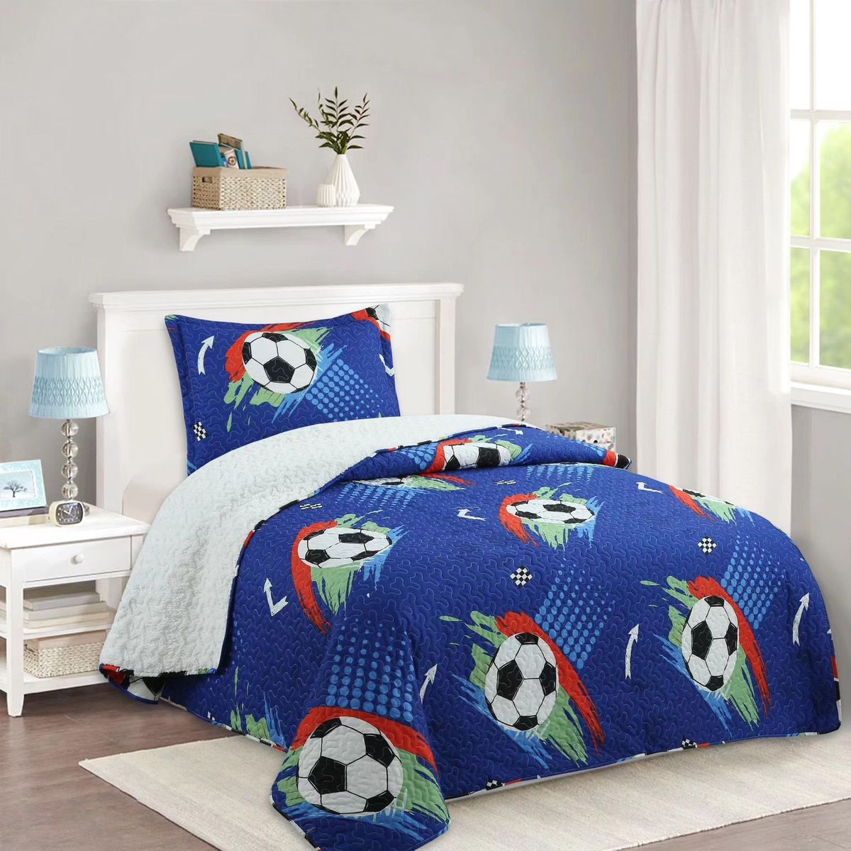 GENERICO - CUBRECAMA DE VERANO TELA CON CHIPORRO 1.5 PLAZAS DISEÑO BALON FUTBOL FY