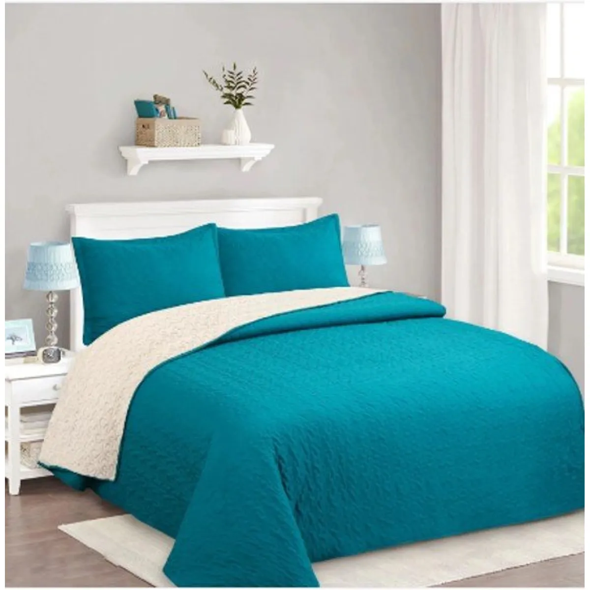 GENERICO - CUBRECAMA DE VERANO TELA CON CHIPORRO 1.5 PLAZAS UNICOLOR TURQUESA FY