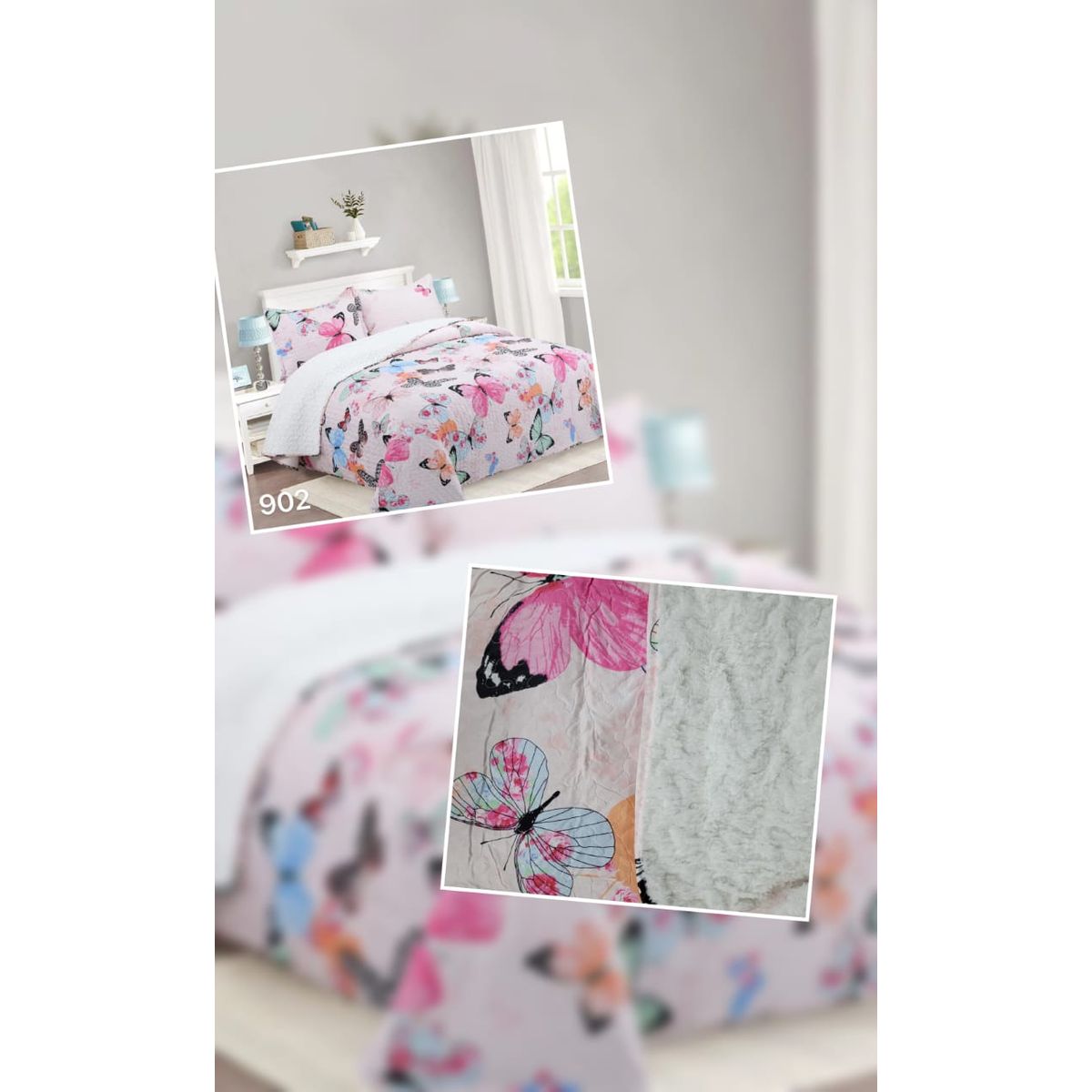 GENERICO - CUBRECAMA DE VERANO TELA CON CHIPORRO 1.5 PLAZAS MARIPOSAS ROSA FY