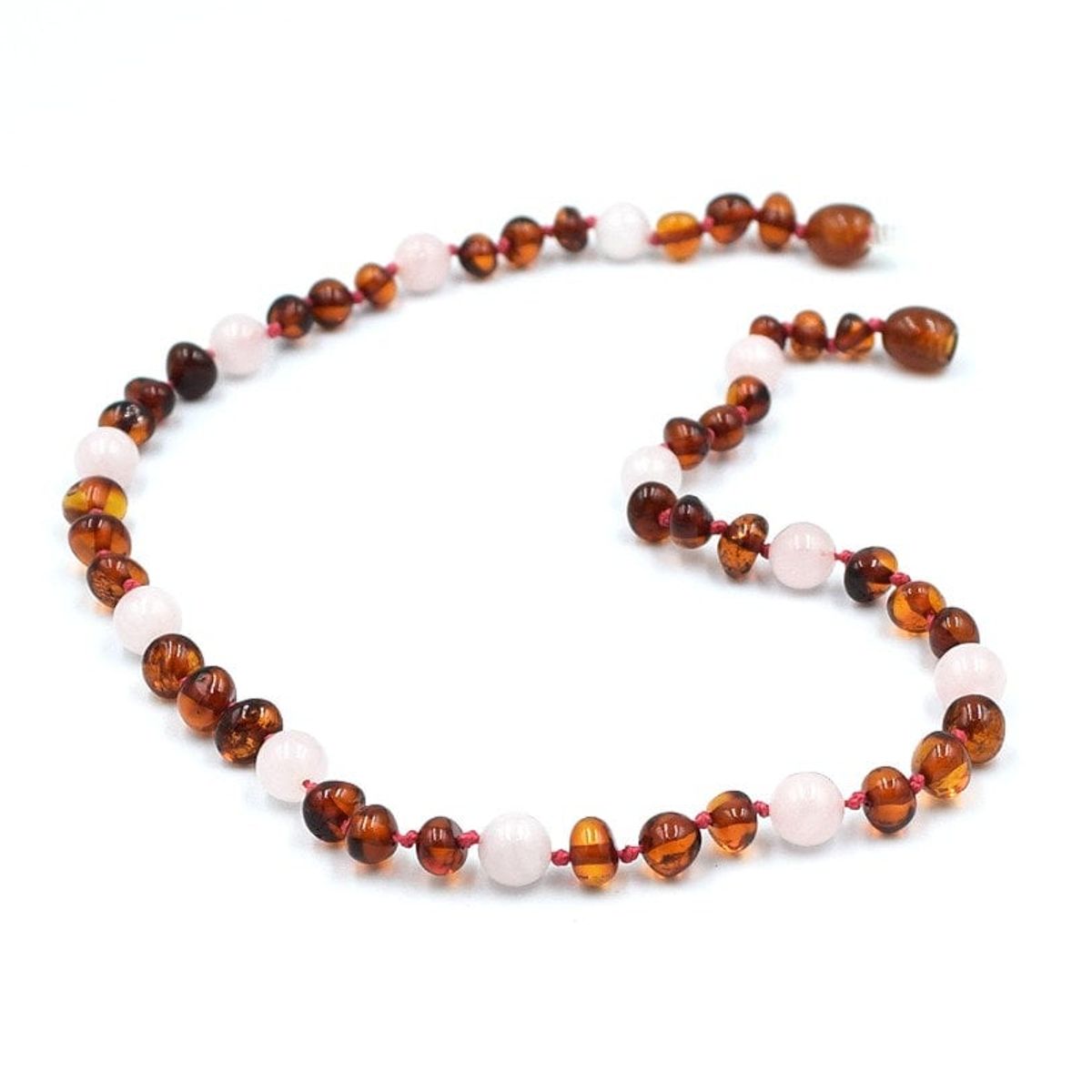 GENERICO - Collar infantil de Ámbar Báltico Certficado con Cuarzo Rosa