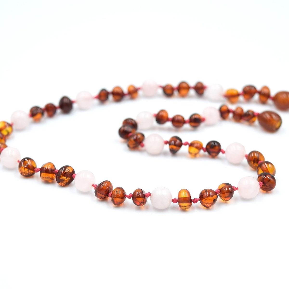 GENERICO - Collar infantil de Ámbar Báltico Certficado con Cuarzo Rosa