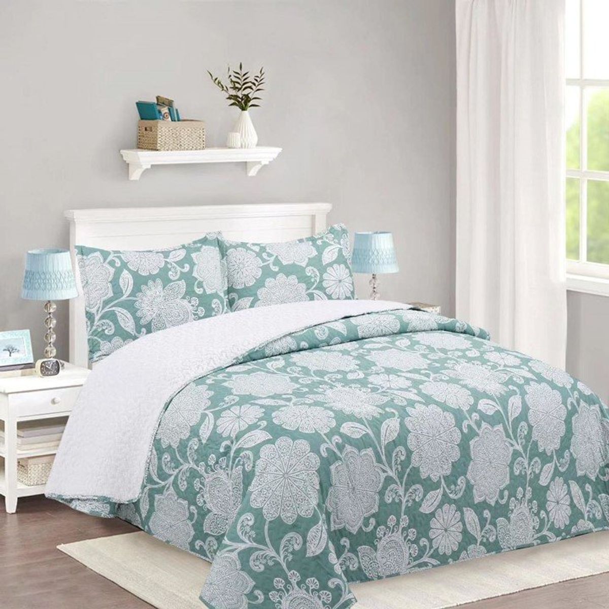 GENERICO - CUBRECAMA DE VERANO TELA CON CHIPORRO 2 PLAZA FLOR VERDE FY