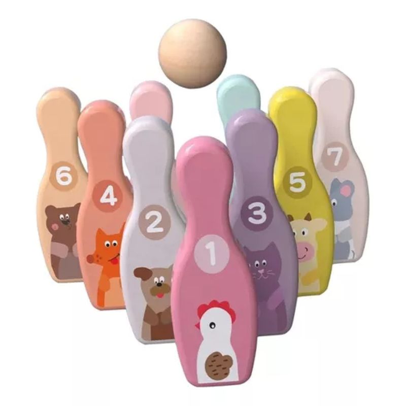 GENERICO - Juego De Pinos De Bolos Madera Numeros Animales Niños