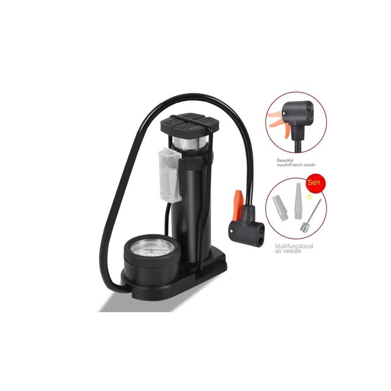 GENERICO - Bombin Inflador Pie Con medidor Doble Valvula Bicicleta