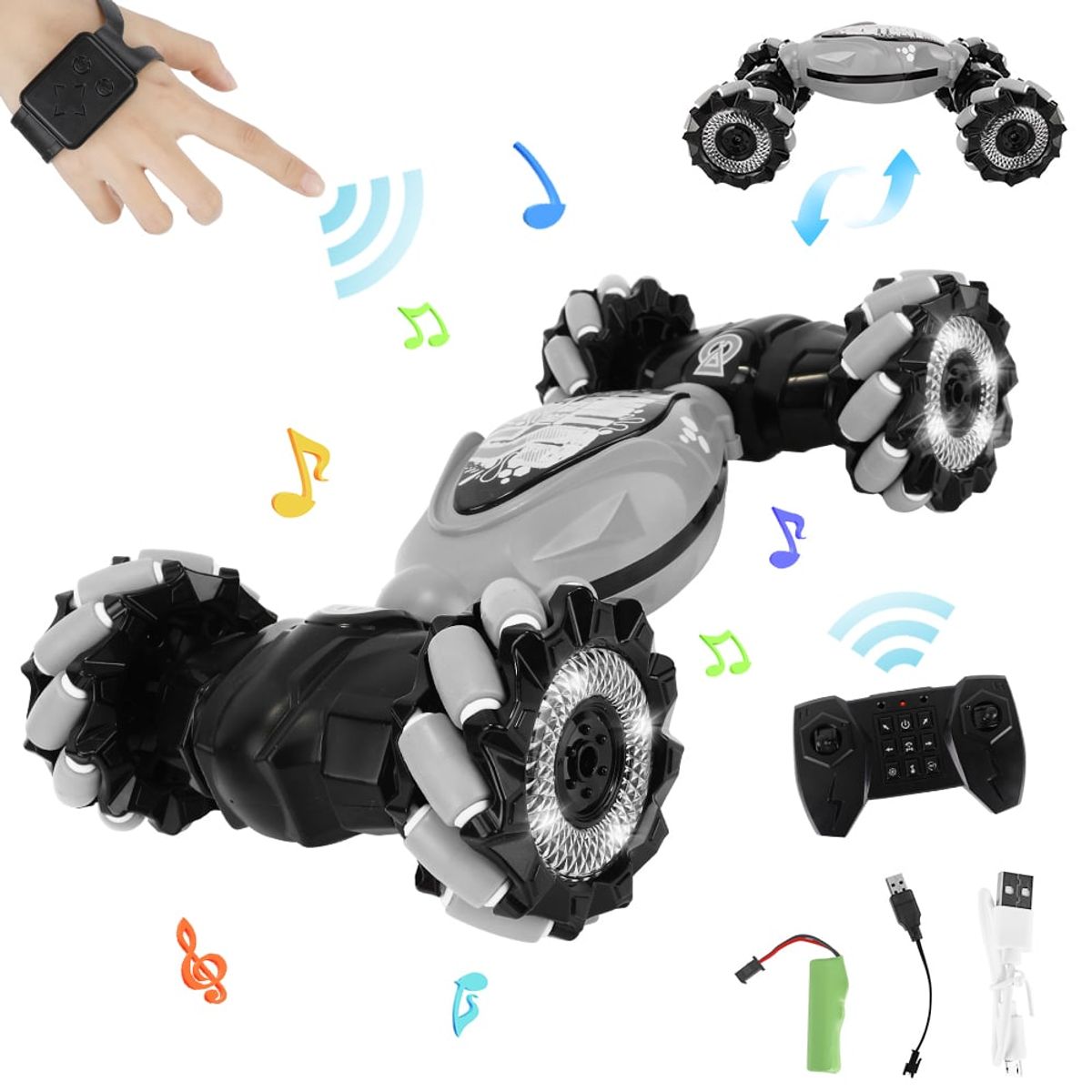 LUKOVEE - 24ghz Coche Juguete Rc Gesto Sensor Con Lucesmúsica 8 En 1